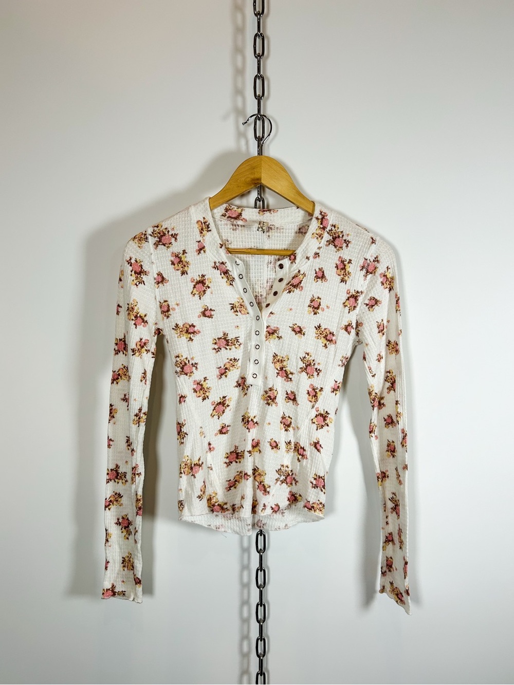Free People Floral Thermal Henley Long Sleeve